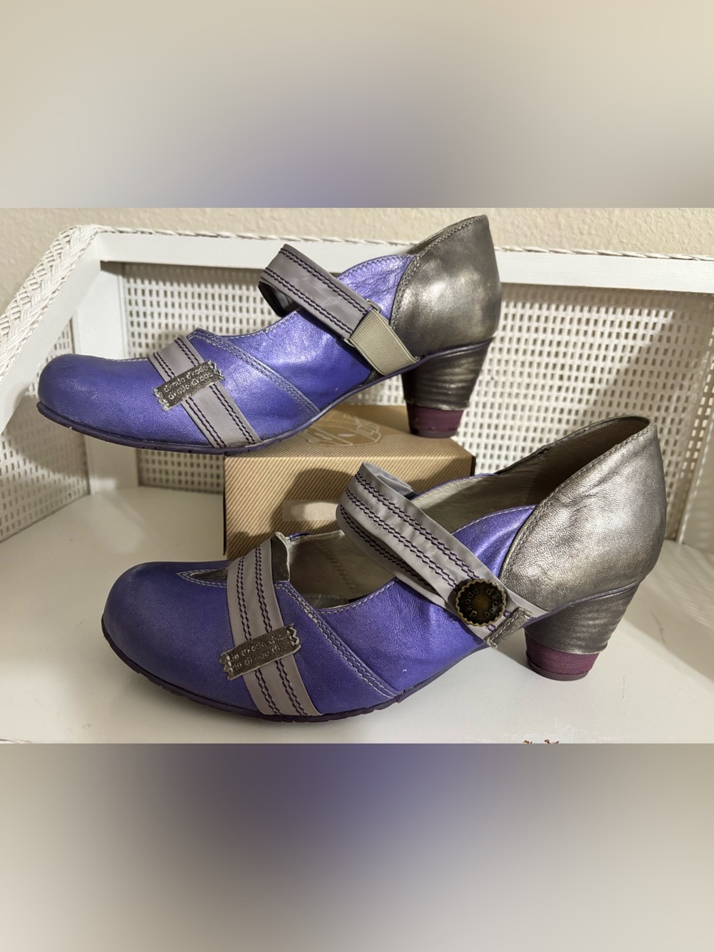 Unique DKODE Purple and Silver Mary Jane Heels w/Decorative Strap & 2-Tone Heel